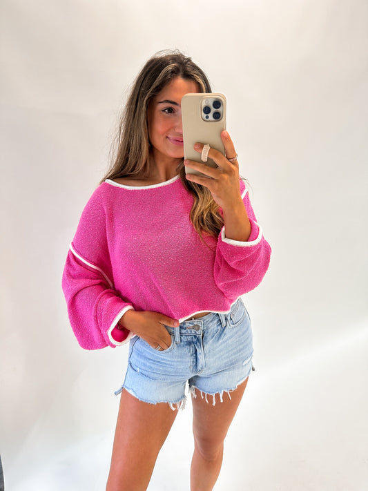 Karter Exposed Seam Crop Sweater-pink