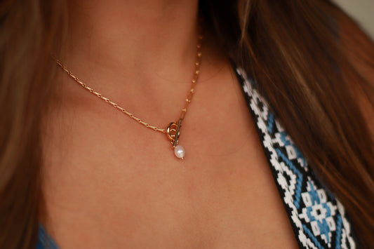 Toggle Chain Pearl Charm Necklace