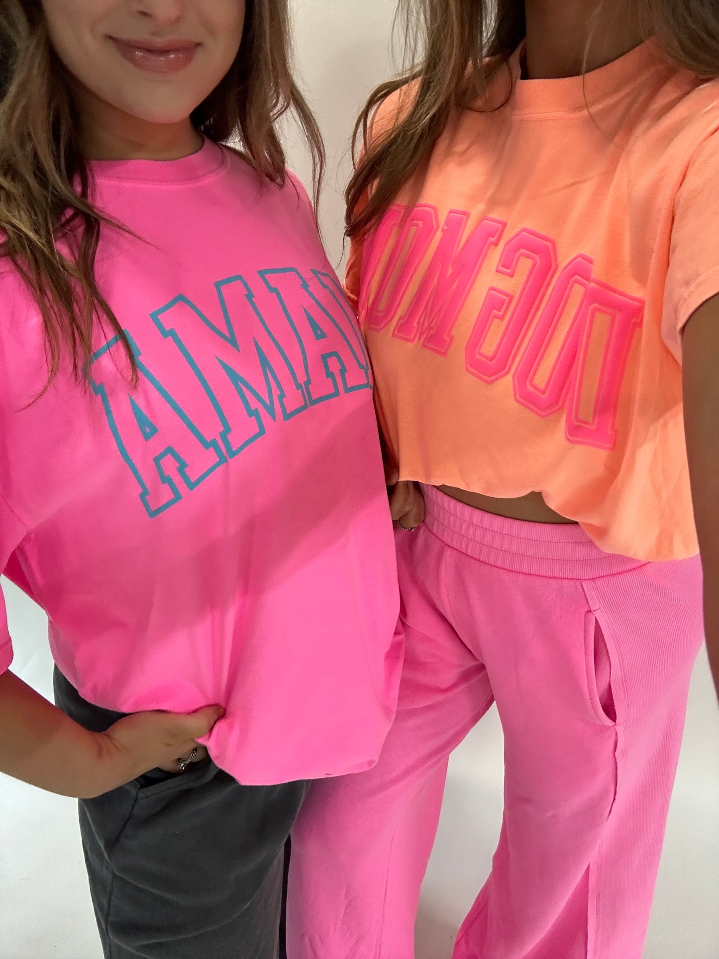Neon Mama Tee- Pink w/ blue letter Combo
