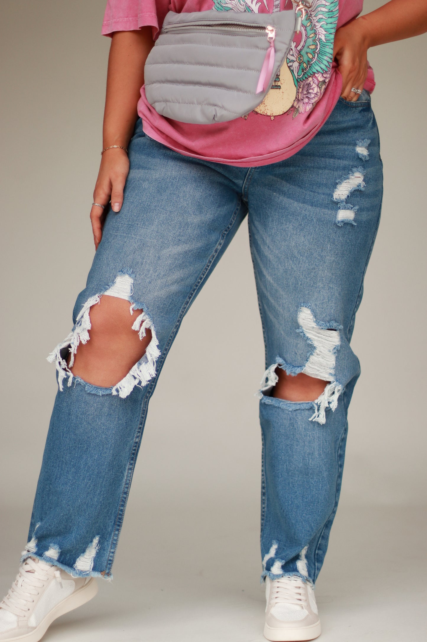 Hadley High Rise Distressed Jeans- medium wash