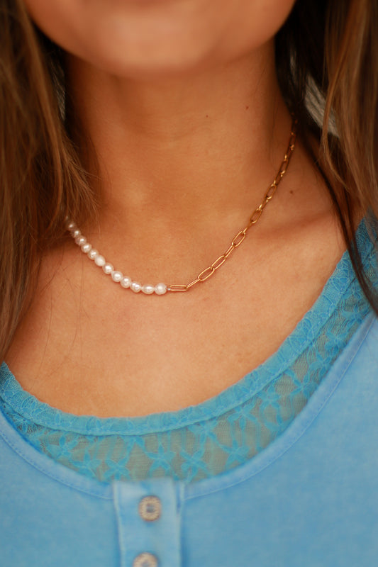 Pearl & Chain Combo Necklace - Waterproof