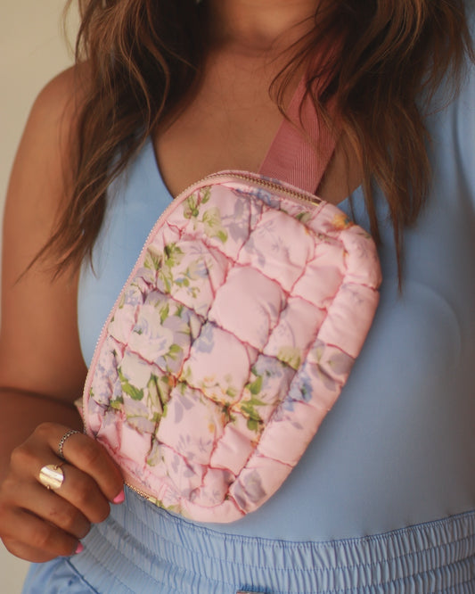 Floral Puffer Belt Bag- pink!