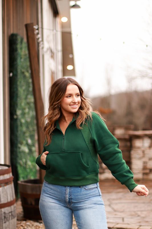 RESTOCK! On the Go Pullover- Forest Green