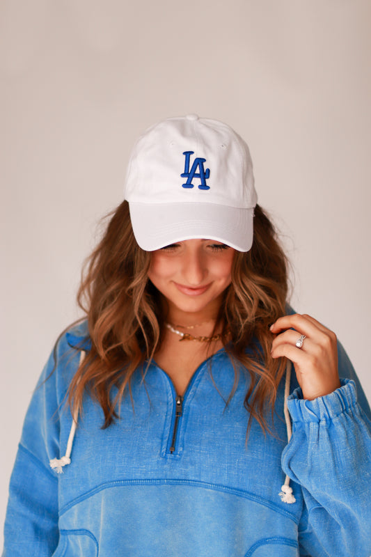 LA baseball cap- White/Royal Blue