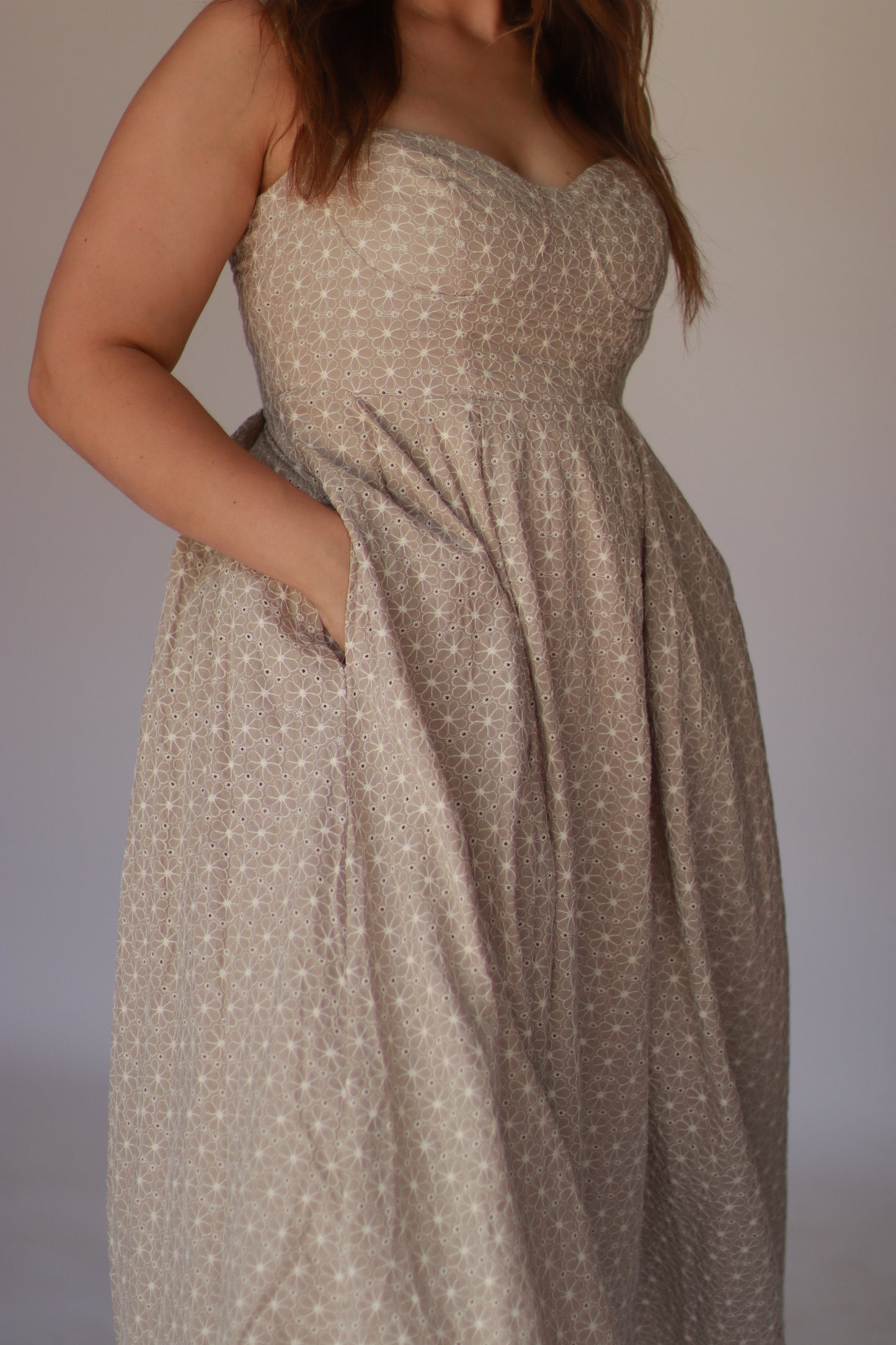 All Over Embroidered Maxi Dress- Nude