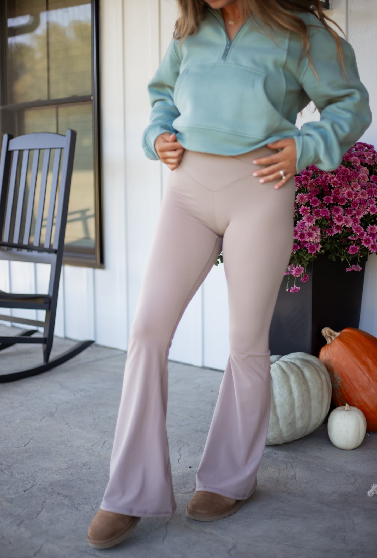 Crossover Taupe Flare Leggings